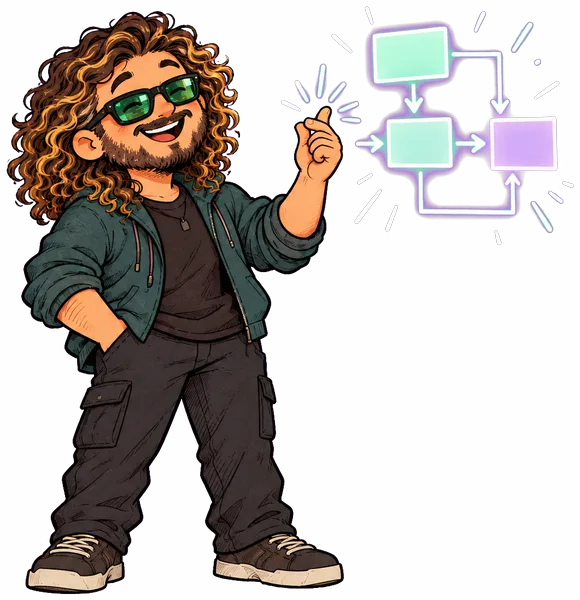 Quad H, with curly hair, green glasses and a cigar